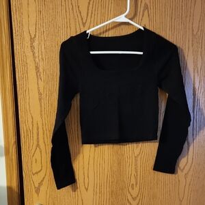 Black OQQ CROP Compression Top Long Sleeve with Thumb Holes Women's Top Nwot